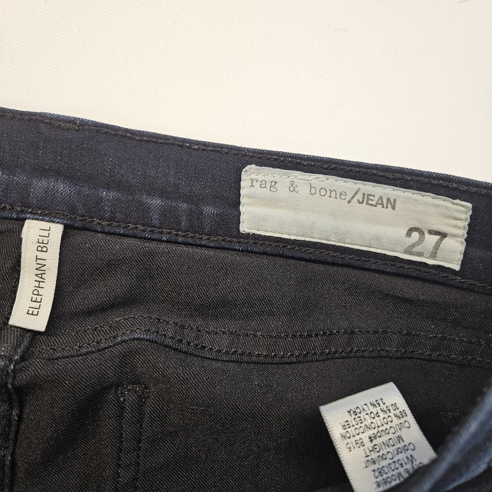 Rag & Bone Elephant Bell Flare Jeans Womens 27 Dark Blue Indigo Overdye Stretch - Picture 2 of 10